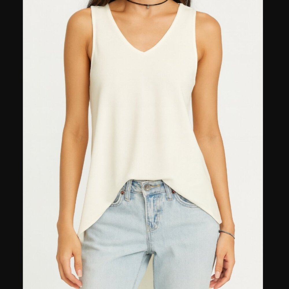 Premise Studio High-Low Cream Sleeveless Tank Top S Minimalist Quiet Luxury